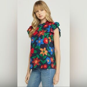 Entro Colorful Floral Ruffle Blouse
